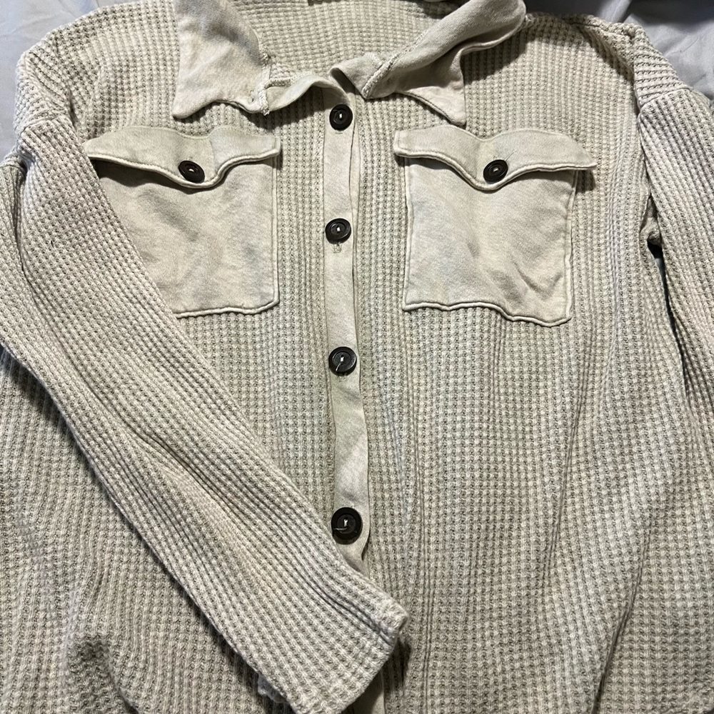 bucket list olive green thermal shacket